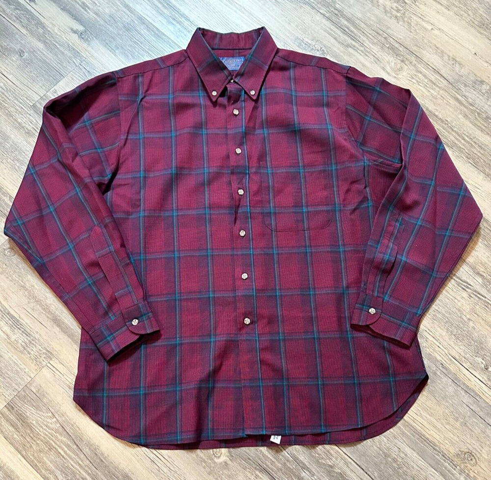 VTG Sir Pendleton Fireside Shirt Mens XL Red Wool Plaid Made USA 60s 70s